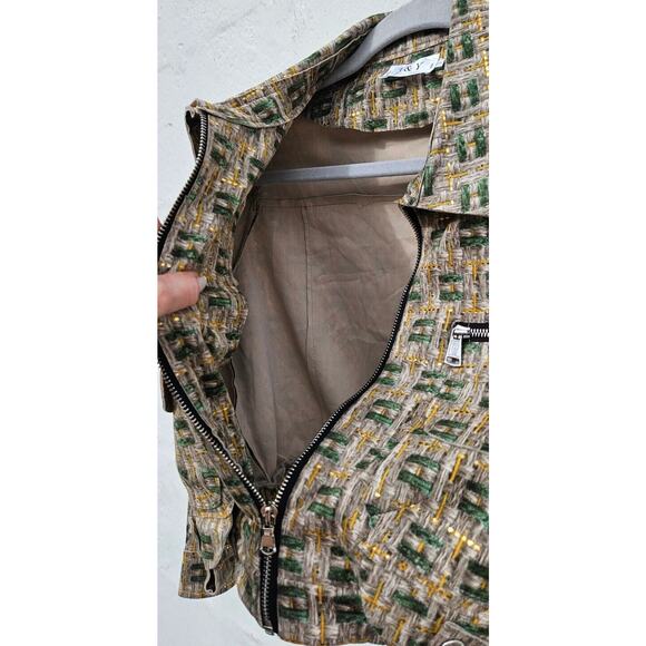 J&Y Womens Blazer Small Tan Green Yellow Plaid Zip Up Pockets Cropped Jacket - Picture 3 of 10